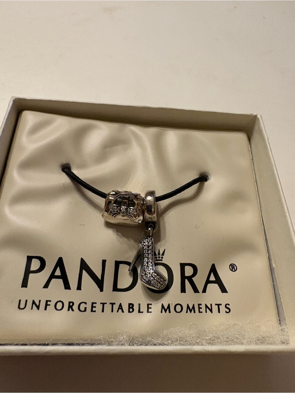 Pandora Silver High Heel and Purse Charms with Clear Stones